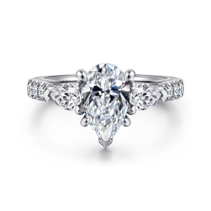 Abina - 14K White Gold Pear Shape Three Stone Diamond Engagement Ring