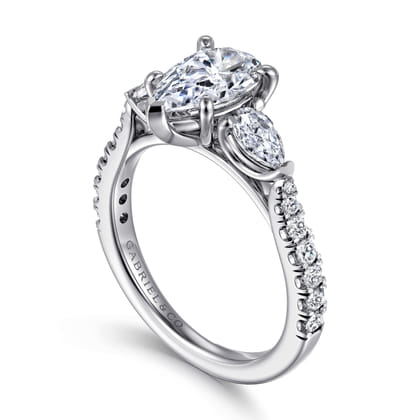 Abina - 14K White Gold Pear Shape Three Stone Diamond Engagement Ring