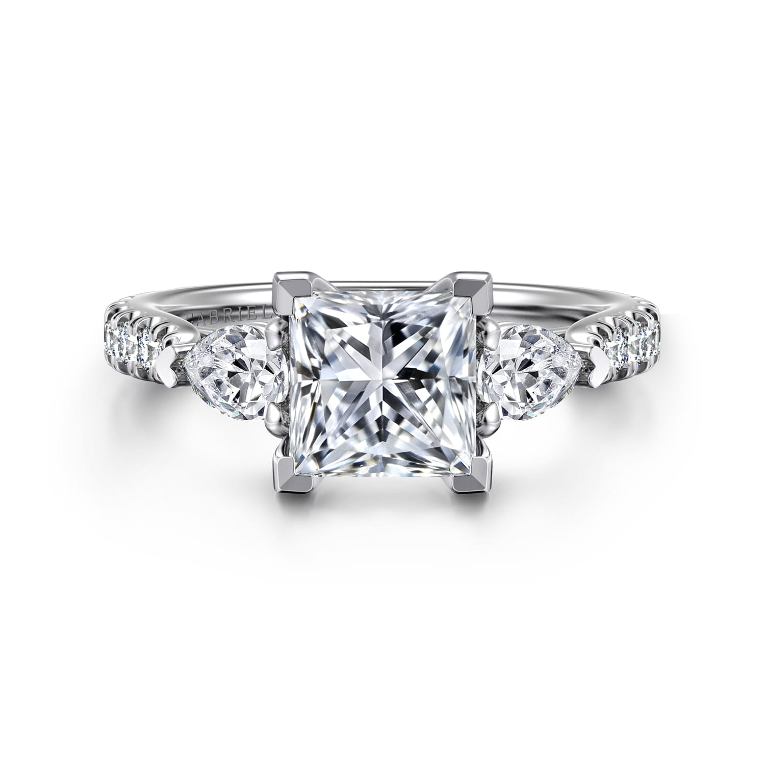 Abina - 14K White Gold Princess Cut Three Stone Diamond Engagement Ring