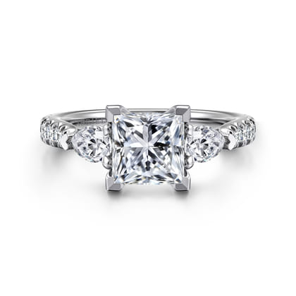 Abina - 14K White Gold Princess Cut Three Stone Diamond Engagement Ring