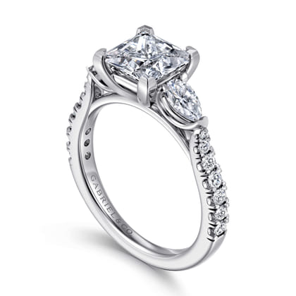 Abina - 14K White Gold Princess Cut Three Stone Diamond Engagement Ring