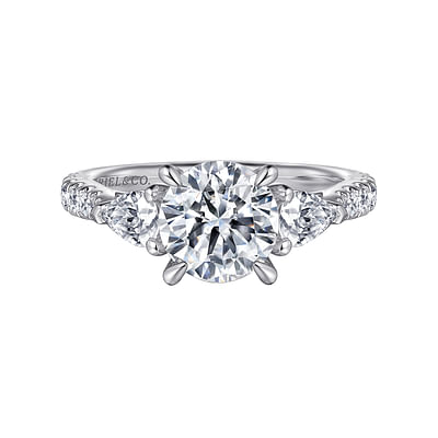Abina - 14K White Gold Round Three Stone Diamond Engagement Ring