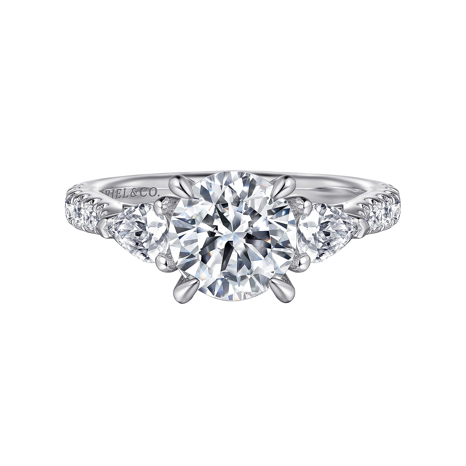 Abina - Round Three Stone Diamond Engagement Ring in Platinum