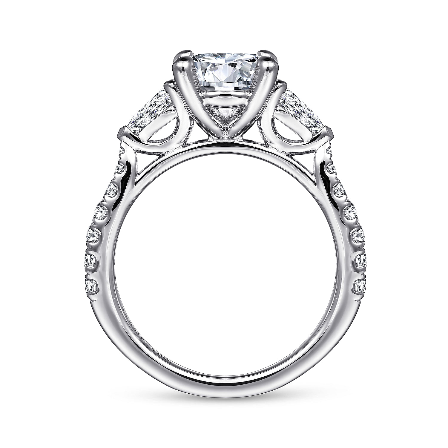 Abina - Round Three Stone Diamond Engagement Ring in Platinum