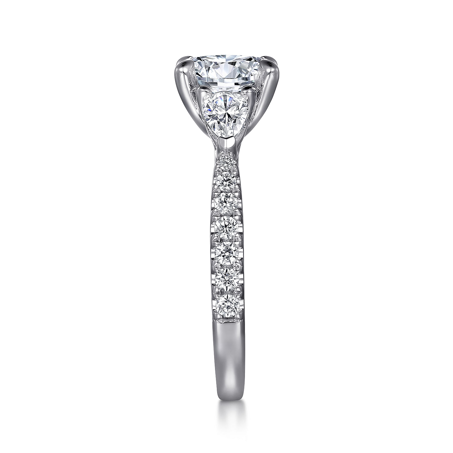 Abina - Round Three Stone Diamond Engagement Ring in Platinum