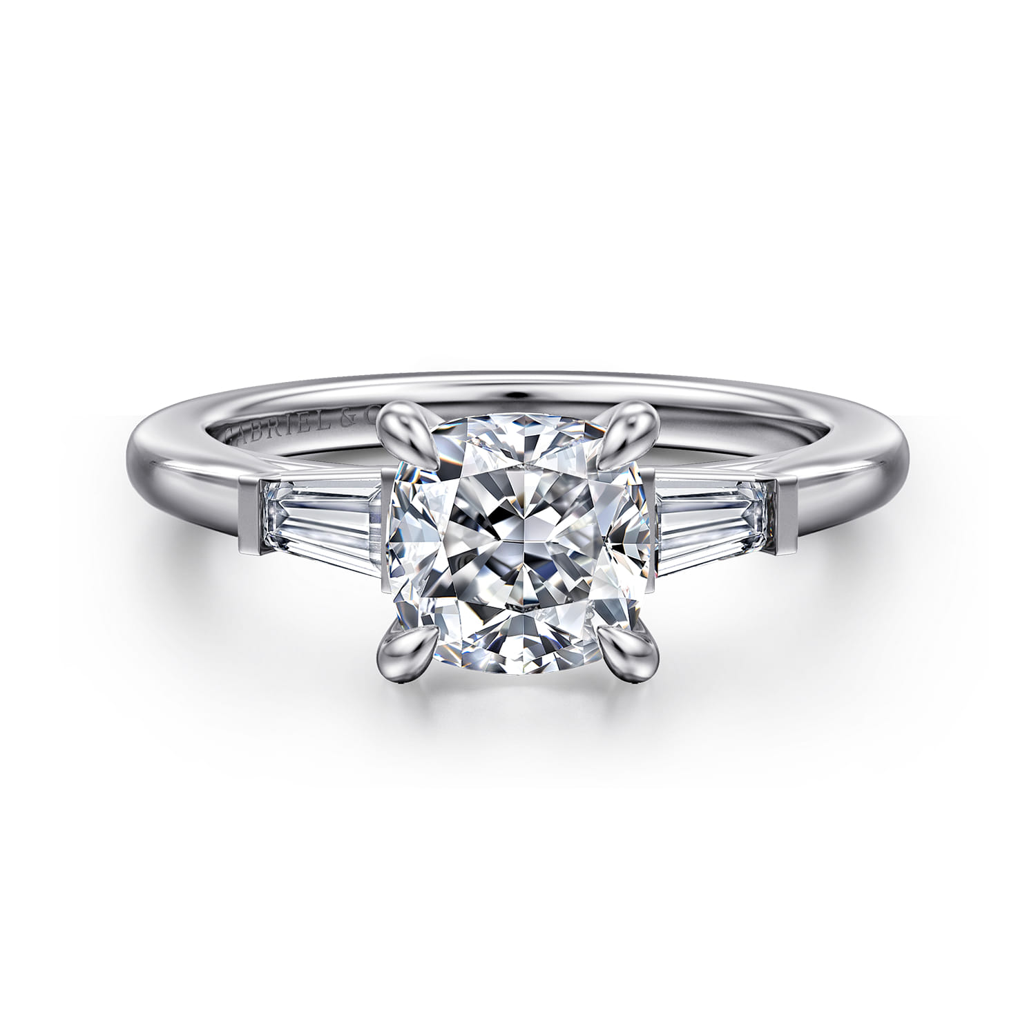 Acacia - 14K White Gold Cushion Cut Three Stone Diamond Engagement Ring