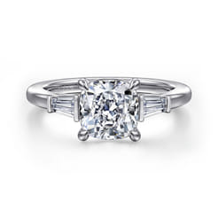 Acacia - 14K White Gold Cushion Cut Three Stone Diamond Engagement Ring
