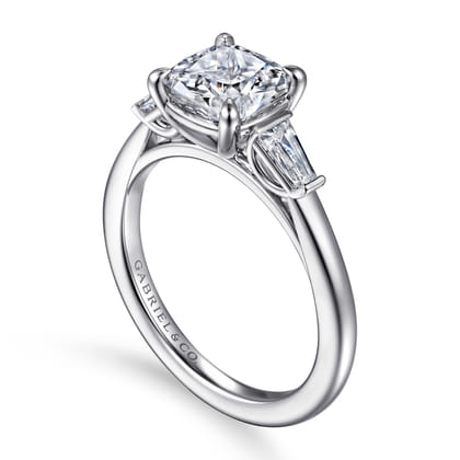 Acacia - 14K White Gold Cushion Cut Three Stone Diamond Engagement Ring