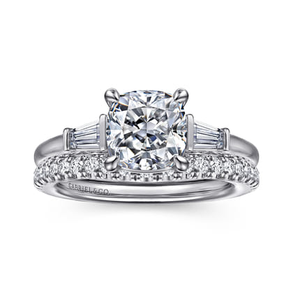 Acacia - 14K White Gold Cushion Cut Three Stone Diamond Engagement Ring