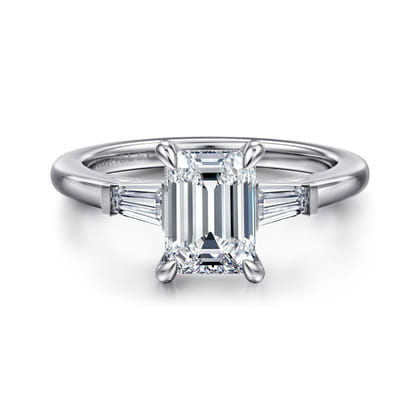 Acacia - 14K White Gold Emerald Cut Three Stone Diamond Engagement Ring