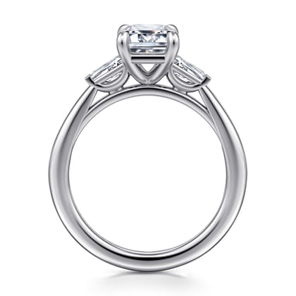Acacia - 14K White Gold Emerald Cut Three Stone Diamond Engagement Ring
