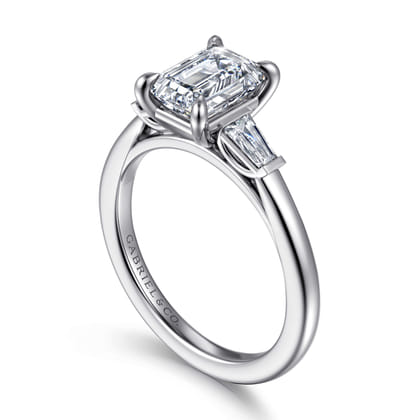 Acacia - 14K White Gold Emerald Cut Three Stone Diamond Engagement Ring