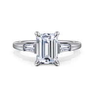 Acacia - 14K White Gold Emerald Cut Three Stone Diamond Engagement Ring