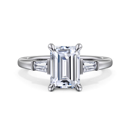 Acacia - 14K White Gold Emerald Cut Three Stone Diamond Engagement Ring