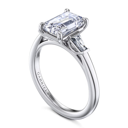 Acacia - 14K White Gold Emerald Cut Three Stone Diamond Engagement Ring