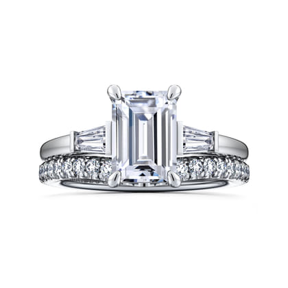 Acacia - 14K White Gold Emerald Cut Three Stone Diamond Engagement Ring