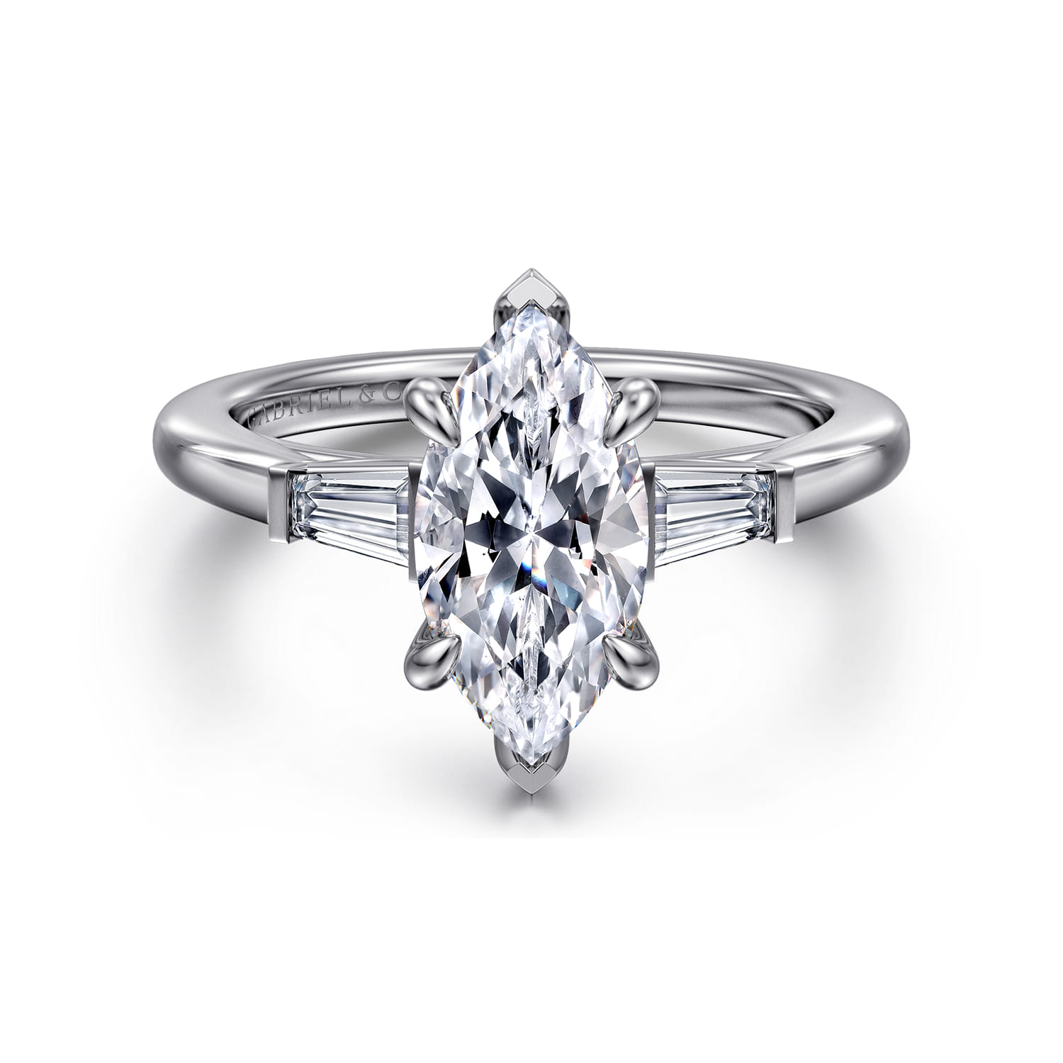 Acacia - 14K White Gold Marquise Shape Three Stone Diamond Engagement Ring