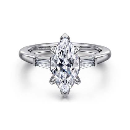 Acacia - 14K White Gold Marquise Shape Three Stone Diamond Engagement Ring
