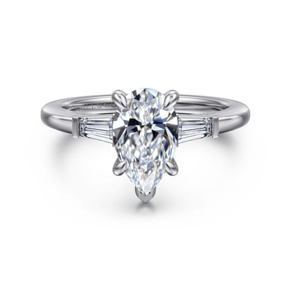 Acacia - 14K White Gold Pear Shape Three Stone Diamond Engagement Ring