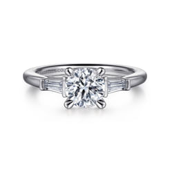 14K White Gold Round Three Stone Diamond Engagement Ring