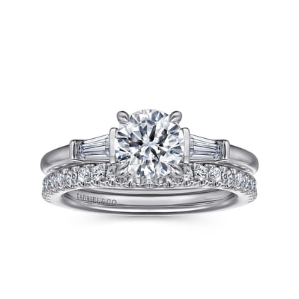Acacia - 14K White Gold Round Three Stone Diamond Engagement Ring
