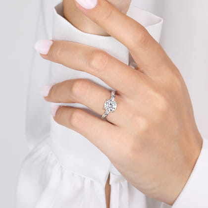 Acacia - 14K White Gold Round Three Stone Diamond Engagement Ring