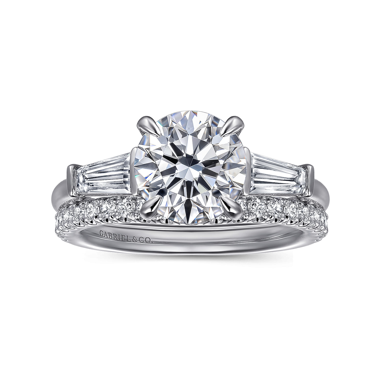Acacia - 14K White Gold Round Three Stone Diamond Engagement Ring