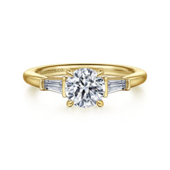 14K Yellow Gold Round Three Stone Diamond Engagement Ring