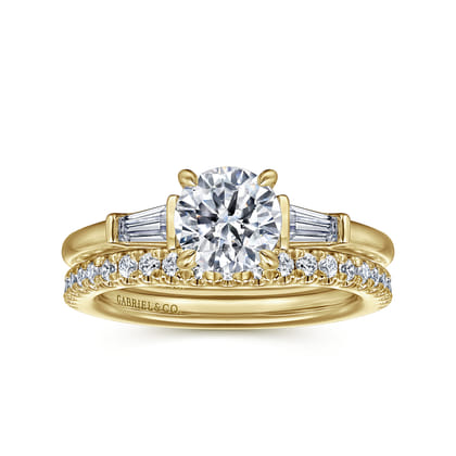 Acacia - 14K Yellow Gold Round Three Stone Diamond Engagement Ring