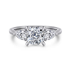 Adalia - 14K White Gold Cushion Cut Three Stone Diamond Engagement Ring