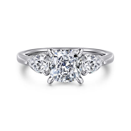 Adalia - 14K White Gold Cushion Cut Three Stone Diamond Engagement Ring