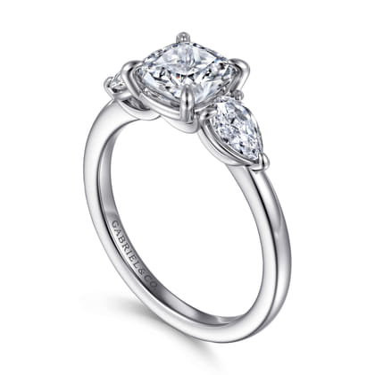 Adalia - 14K White Gold Cushion Cut Three Stone Diamond Engagement Ring