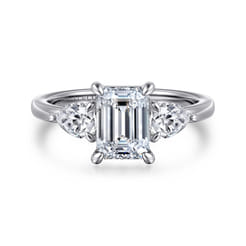 Adalia - 14K White Gold Emerald Cut Three Stone Diamond Engagement Ring