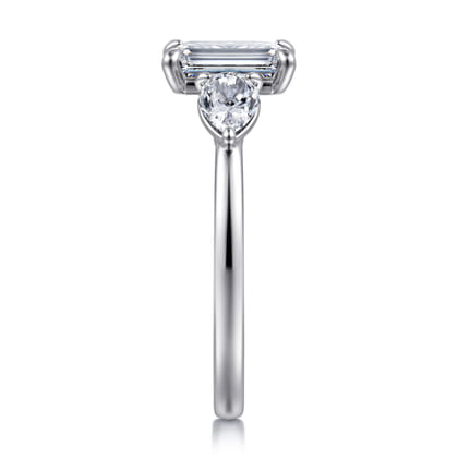 Adalia - 14K White Gold Emerald Cut Three Stone Diamond Engagement Ring