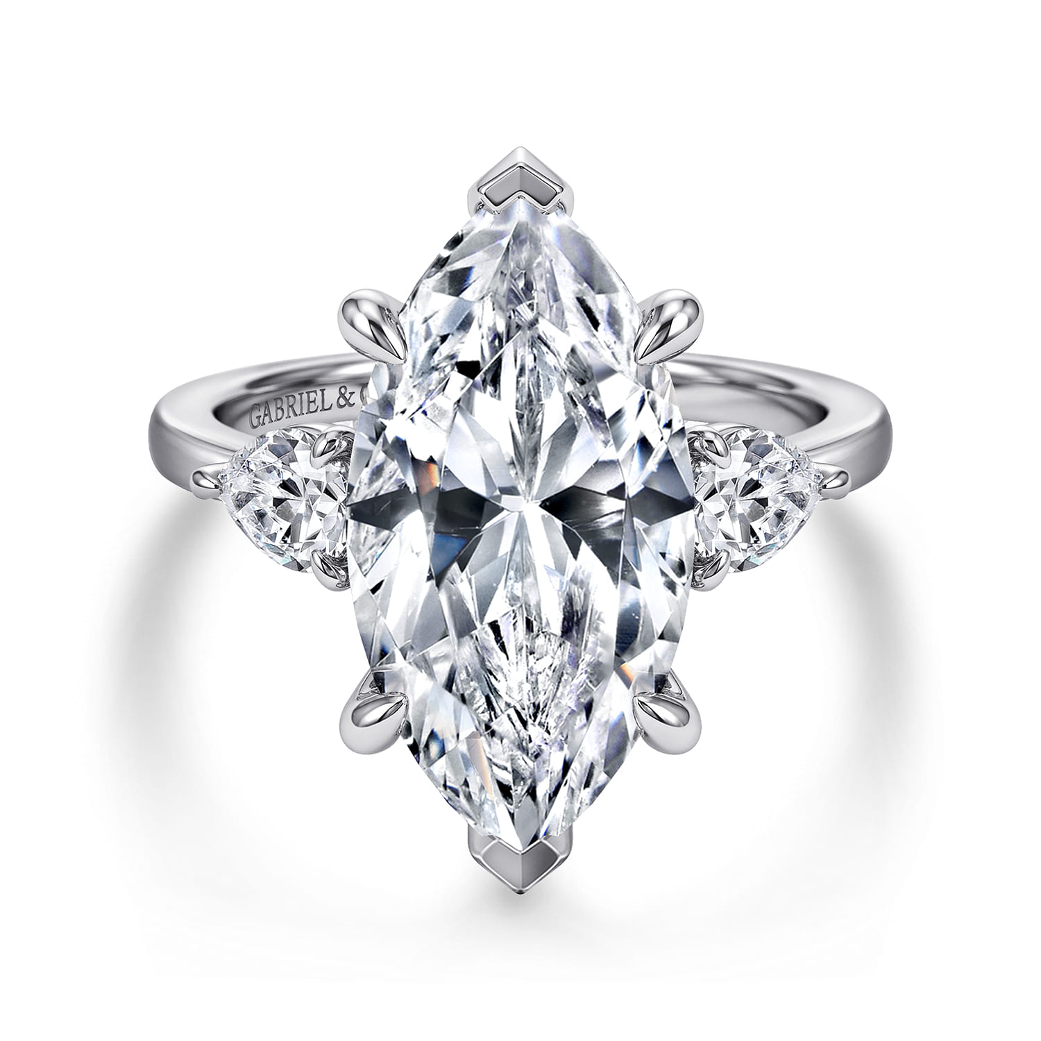 Adalia - 14K White Gold Marquise Shape Three Stone Diamond Engagement Ring