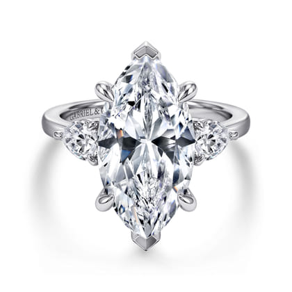 Adalia - 14K White Gold Marquise Shape Three Stone Diamond Engagement Ring