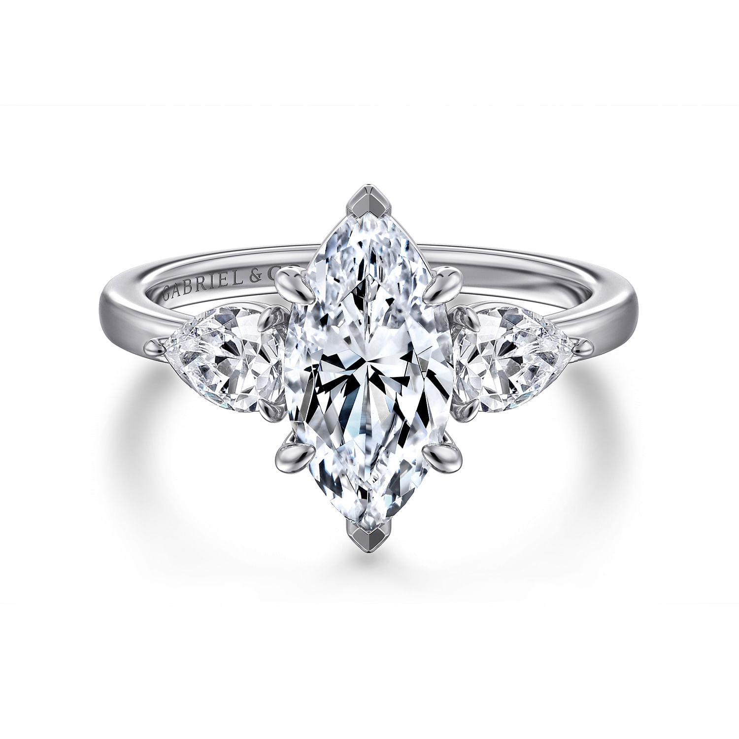 Adalia - 14K White Gold Marquise Shape Three Stone Diamond Engagement Ring
