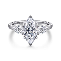 Adalia - 14K White Gold Marquise Shape Three Stone Diamond Engagement Ring