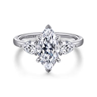 Adalia - 14K White Gold Marquise Shape Three Stone Diamond Engagement Ring