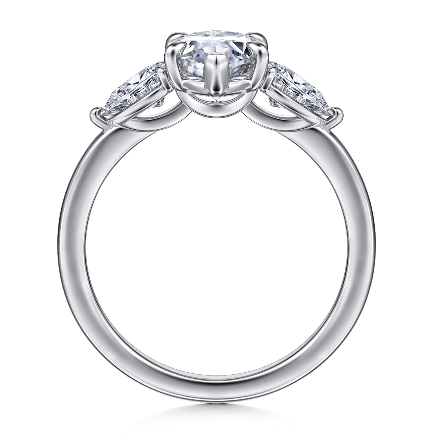 Adalia - 14K White Gold Marquise Shape Three Stone Diamond Engagement Ring