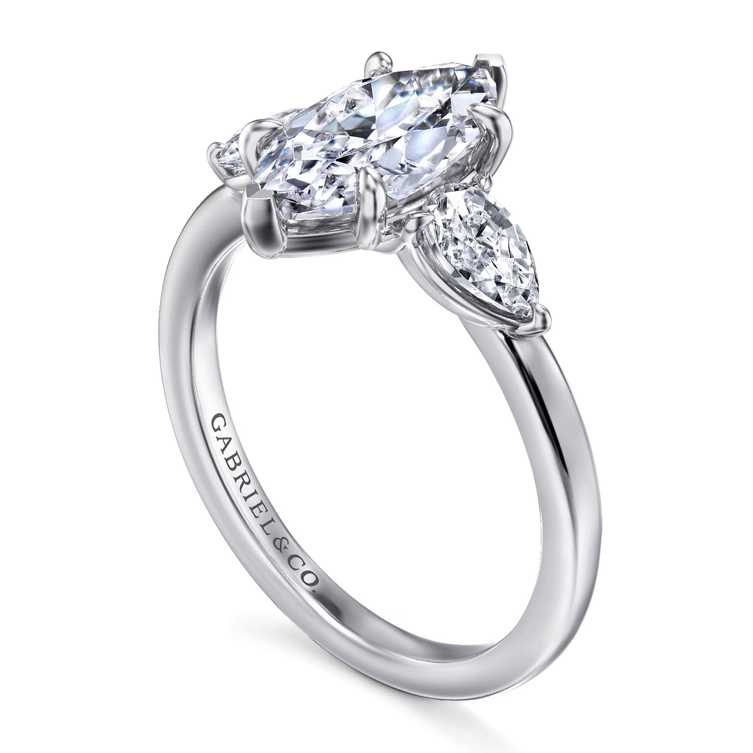 Adalia - 14K White Gold Marquise Shape Three Stone Diamond Engagement Ring