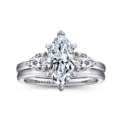Adalia - 14K White Gold Marquise Shape Three Stone Diamond Engagement Ring