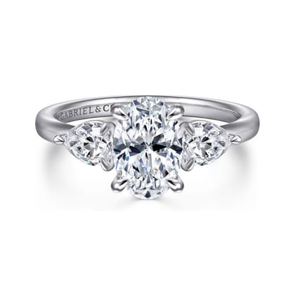 Adalia - 14K White Gold Oval Three Stone Diamond Engagement Ring