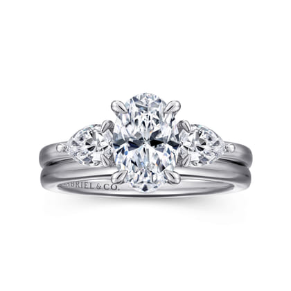 Adalia - 14K White Gold Oval Three Stone Diamond Engagement Ring