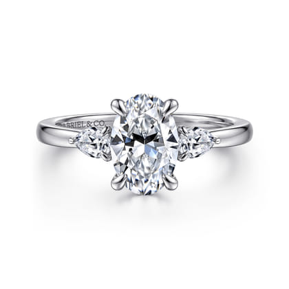 Adalia - 14K White Gold Oval Three Stone Diamond Engagement Ring