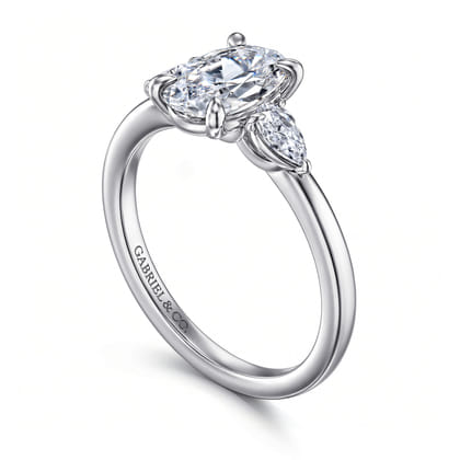 Adalia - 14K White Gold Oval Three Stone Diamond Engagement Ring