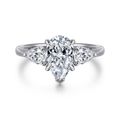 Adalia - 14K White Gold Pear Shape Three Stone Diamond Engagement Ring