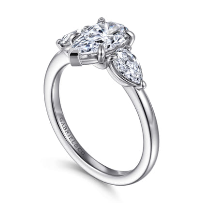 Adalia - 14K White Gold Pear Shape Three Stone Diamond Engagement Ring