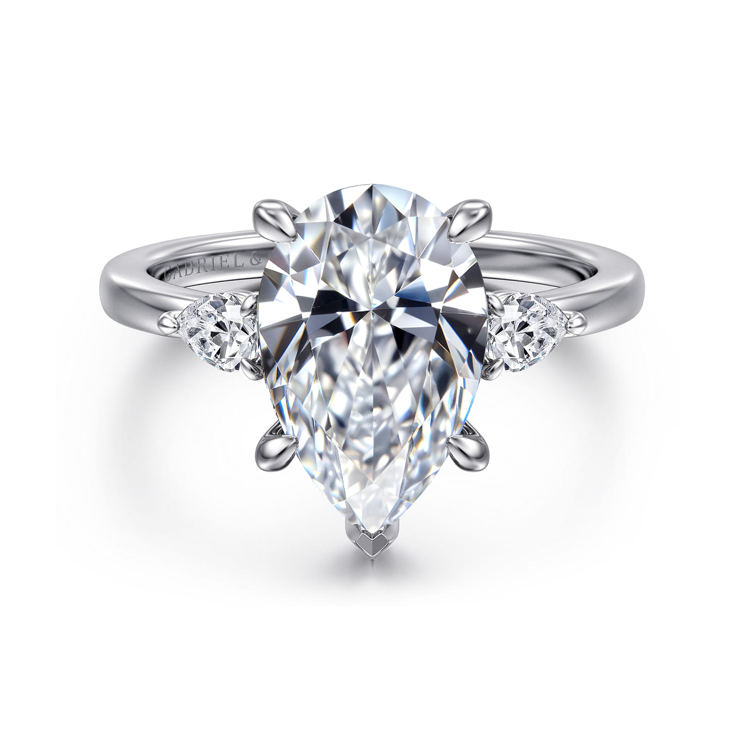 Adalia - 14K White Gold Pear Shape Three Stone Diamond Engagement Ring