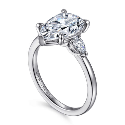 Adalia - 14K White Gold Pear Shape Three Stone Diamond Engagement Ring